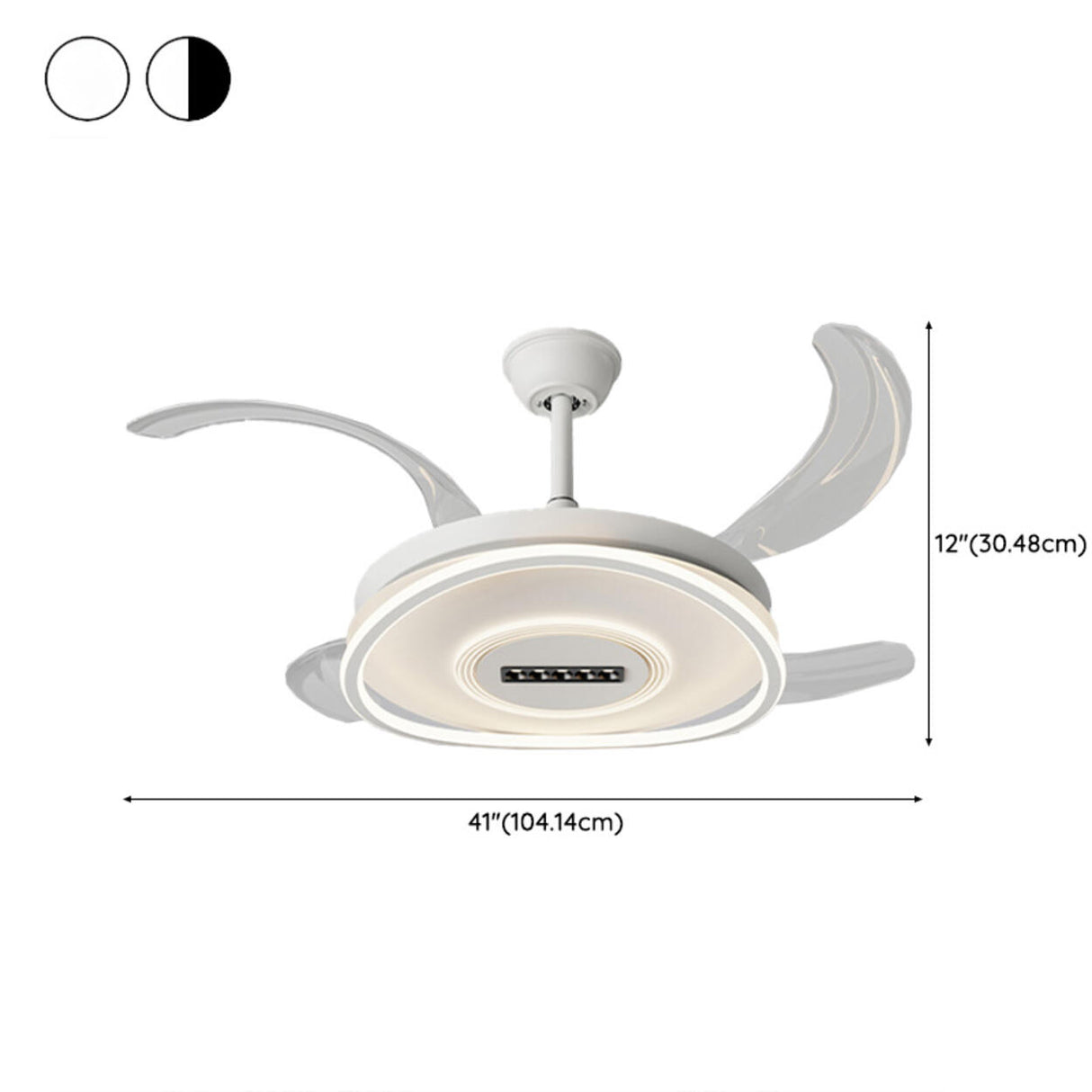 White Modern Retractable Blade Ceiling Fan with Light Image - 19