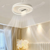 White Modern Retractable Blade Ceiling Fan with Light Image - 3