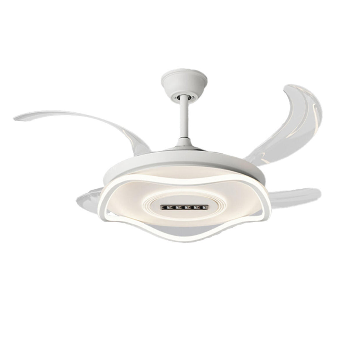 White Modern Retractable Blade Ceiling Fan with Light Image - 5