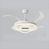 White Modern Retractable Blade Ceiling Fan with Light Image - 6