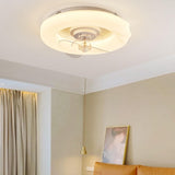 White Modern Round Remote Control Ceiling Fan Light Image - 2