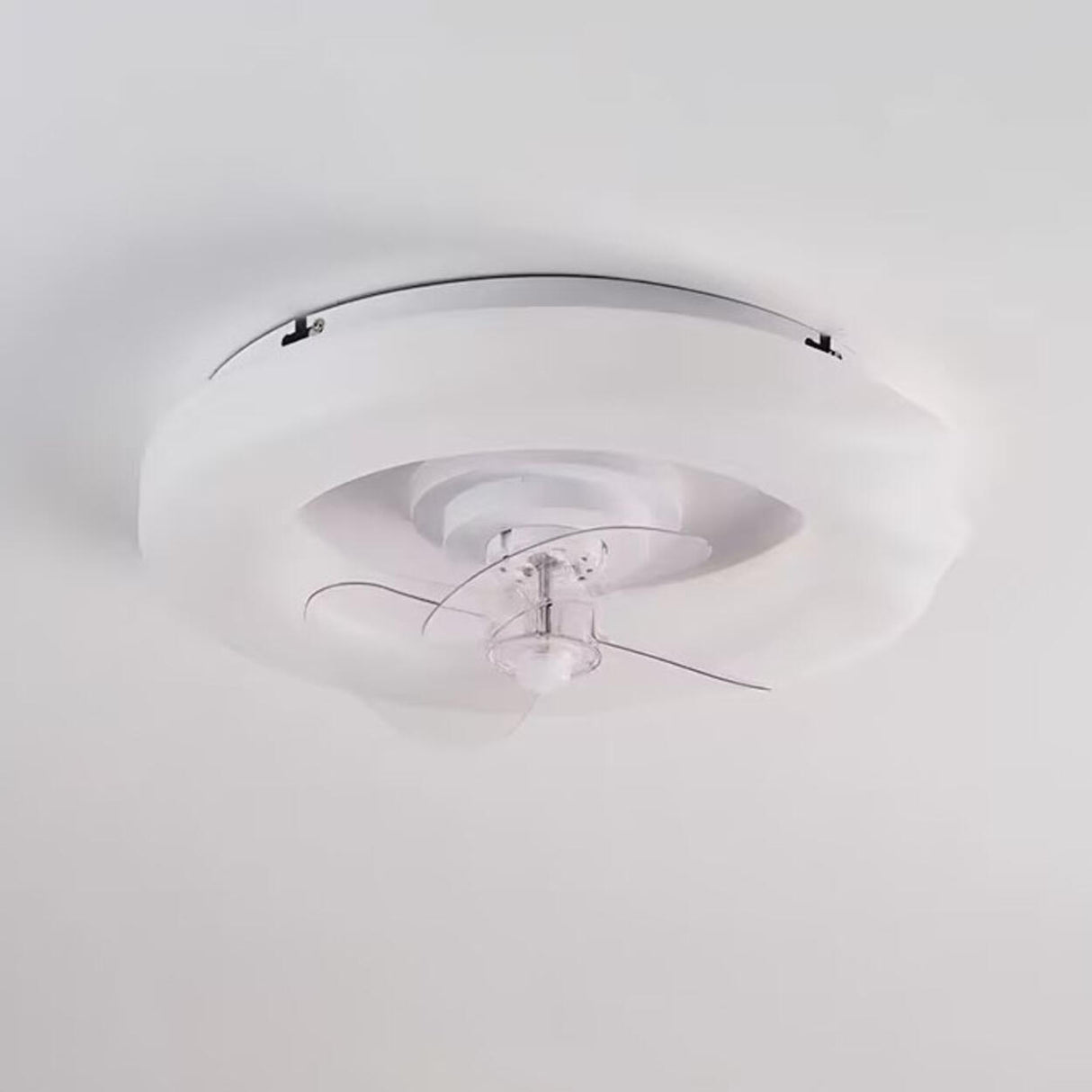 White Modern Round Remote Control Ceiling Fan Light Image - 6