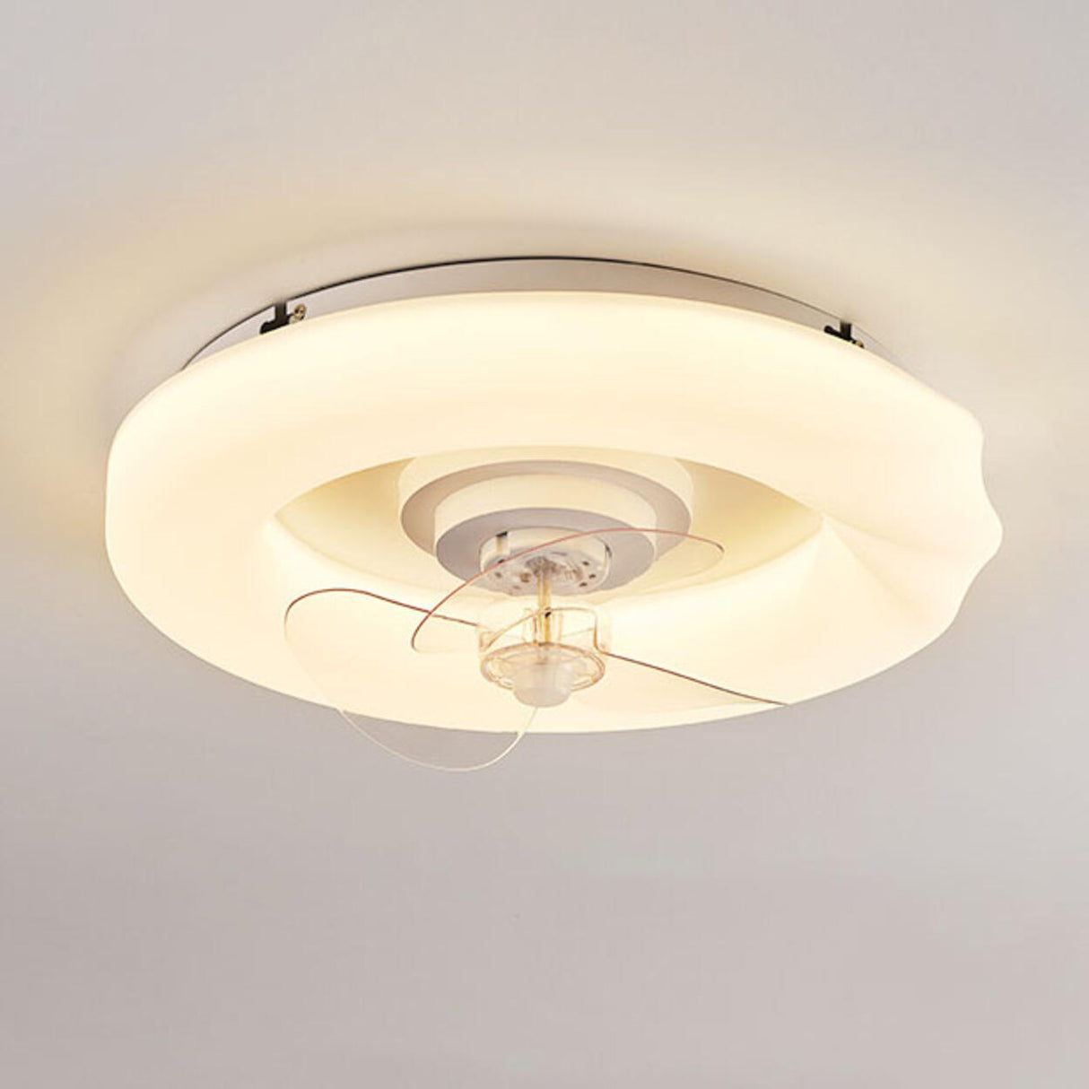 White Modern Round Remote Control Ceiling Fan Light Image - 7