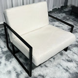 White Mohair Fixed Back Metal Square Arm Sled Arm Chair Image - 1