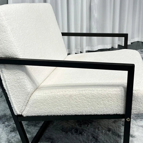 White Mohair Fixed Back Metal Square Arm Sled Arm Chair Image - 2