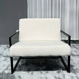 White Mohair Fixed Back Metal Square Arm Sled Arm Chair Image - 3