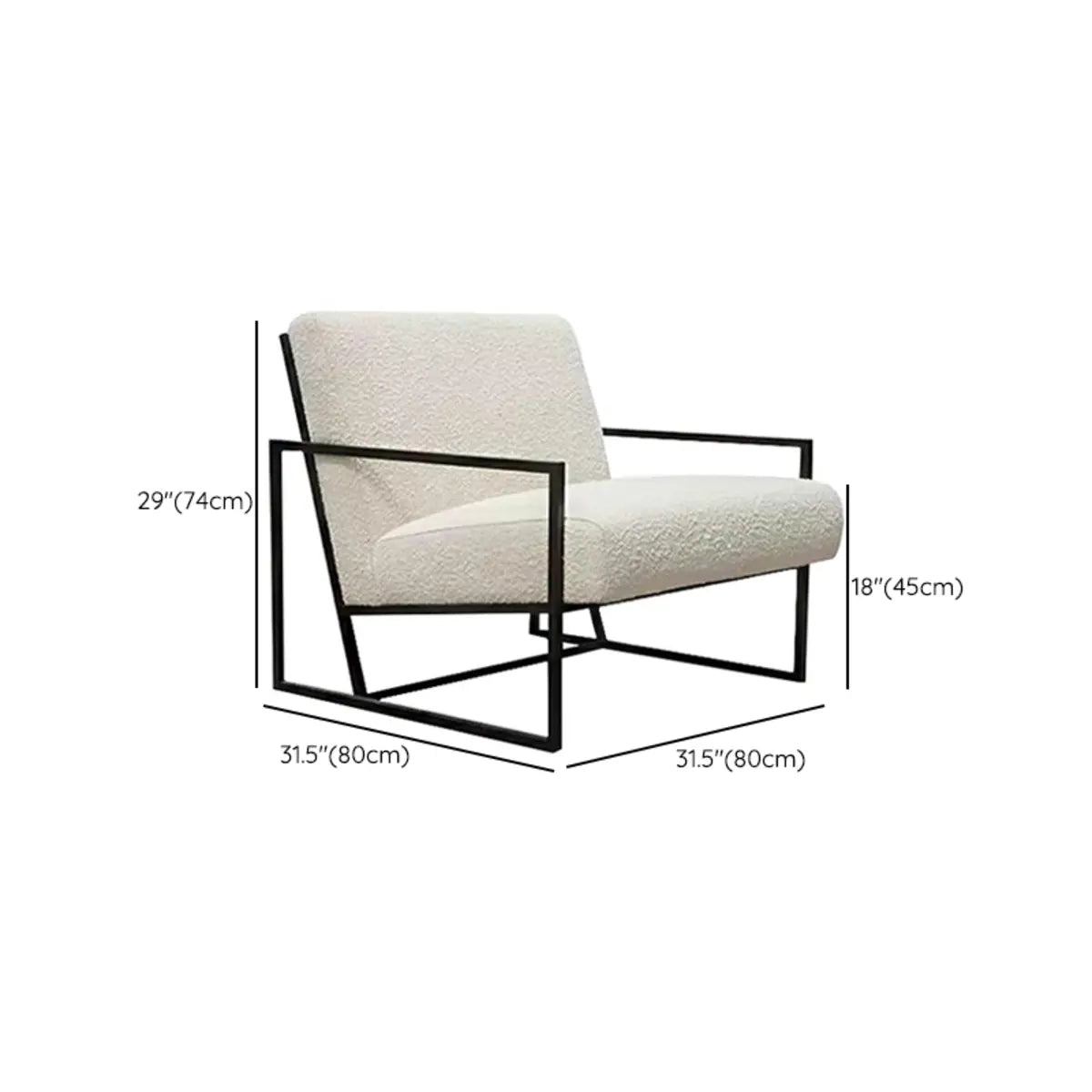 White Mohair Fixed Back Metal Square Arm Sled Arm Chair 