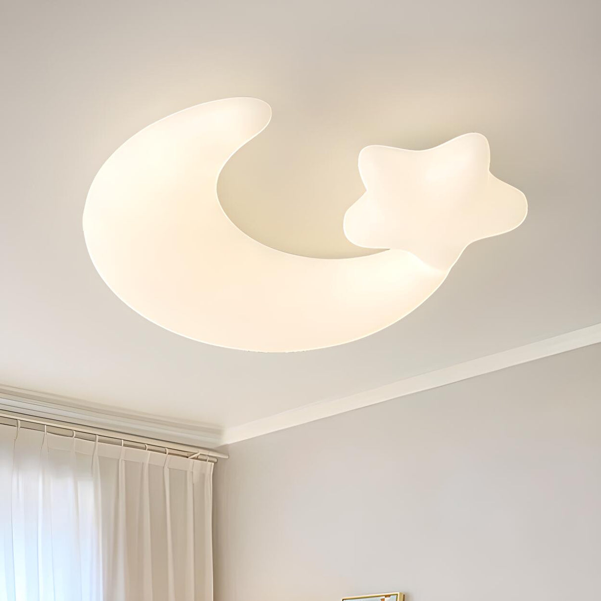 White Moon Star Resin LED Flush Mount Light Kids Room Image - 1