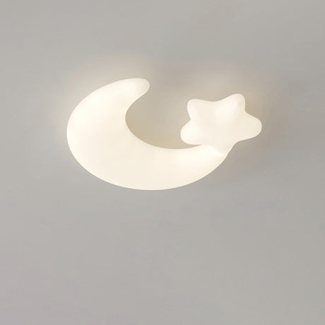 White Moon Star Resin LED Flush Mount Light Kids Room Image - 2