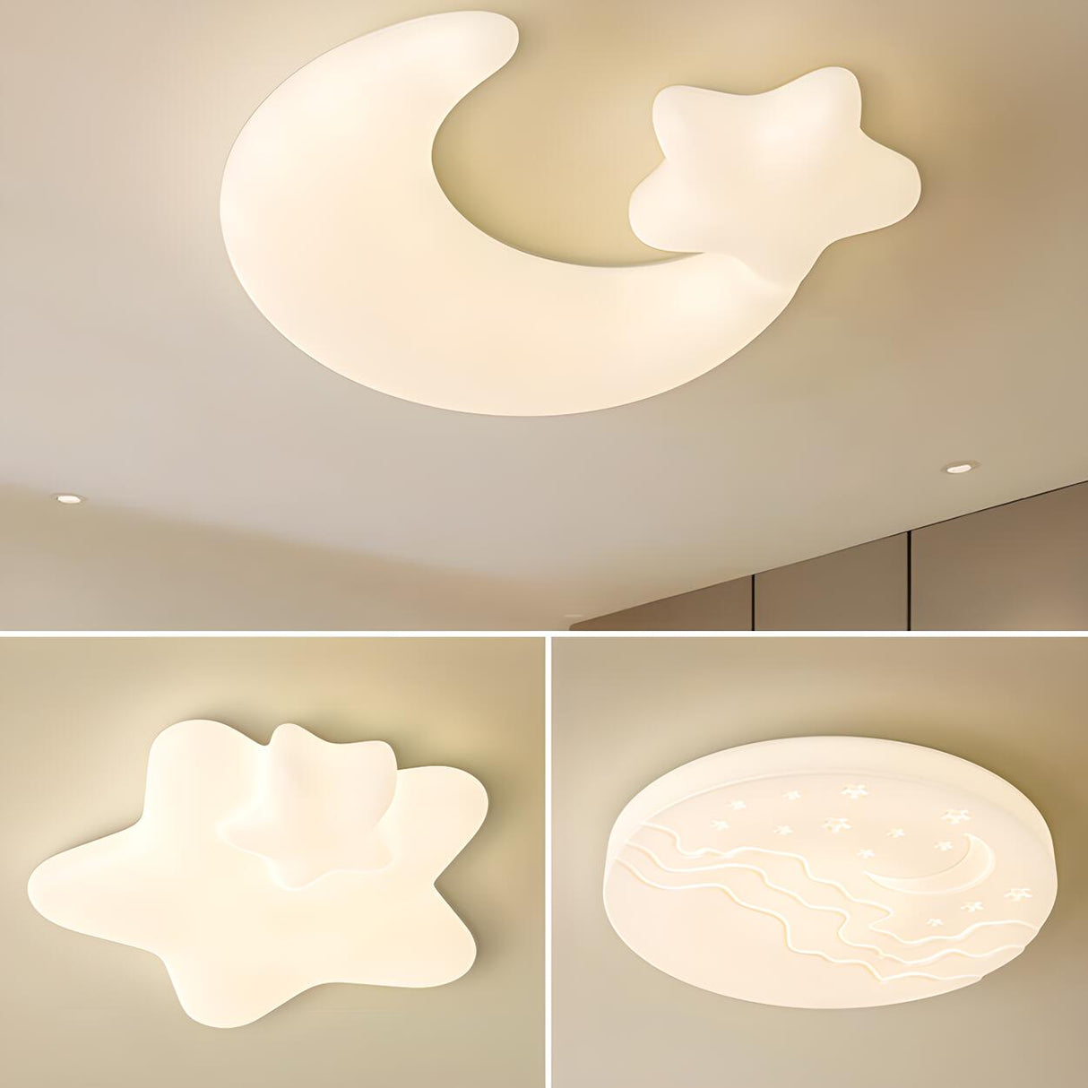 White Moon Star Resin LED Flush Mount Light Kids Room Image - 8