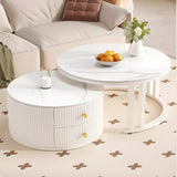 White Nesting Round Stone Drawers Frame Coffee Table Image - 1