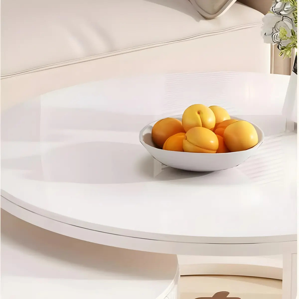 White Nesting Round Stone Drawers Frame Coffee Table Image - 14