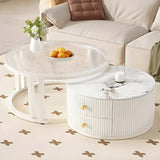 White Nesting Round Stone Drawers Frame Coffee Table Image - 16