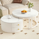 White Nesting Round Stone Drawers Frame Coffee Table Image - 3