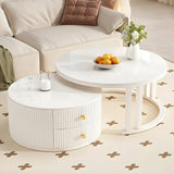 White Nesting Round Stone Drawers Frame Coffee Table Image - 4