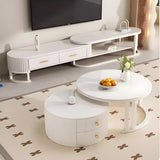 White Nesting Round Stone Drawers Frame Coffee Table Image - 6