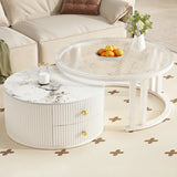 White Nesting Round Stone Drawers Frame Coffee Table Image - 7