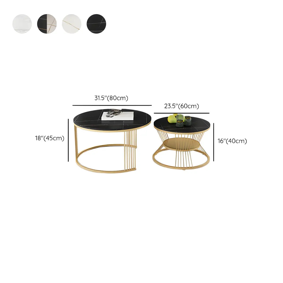 White Nesting Stone Round Gold Iron Frame Coffee Table Image - 18