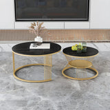 White Nesting Stone Round Gold Iron Frame Coffee Table Image - 3