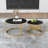 White Nesting Stone Round Gold Iron Frame Coffee Table Image - 3