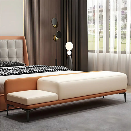 White Orange Faux Leather Upholstered Bedroom Bench Image - 1