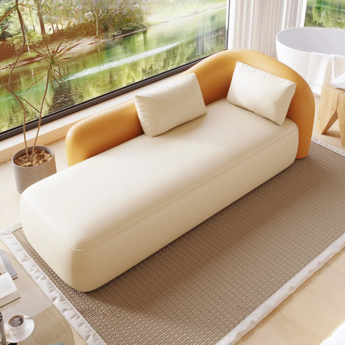 White-Orange Upholstered Foam Fill Right-Arm Chaise Image - 1