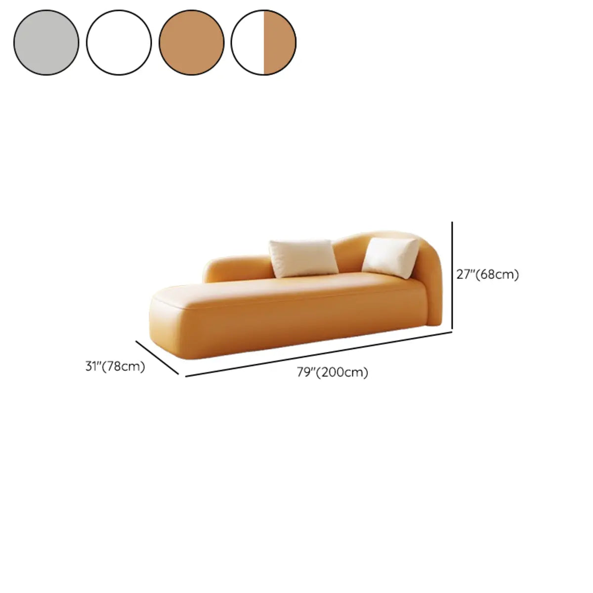 White-Orange Upholstered Foam Fill Right-Arm Chaise 