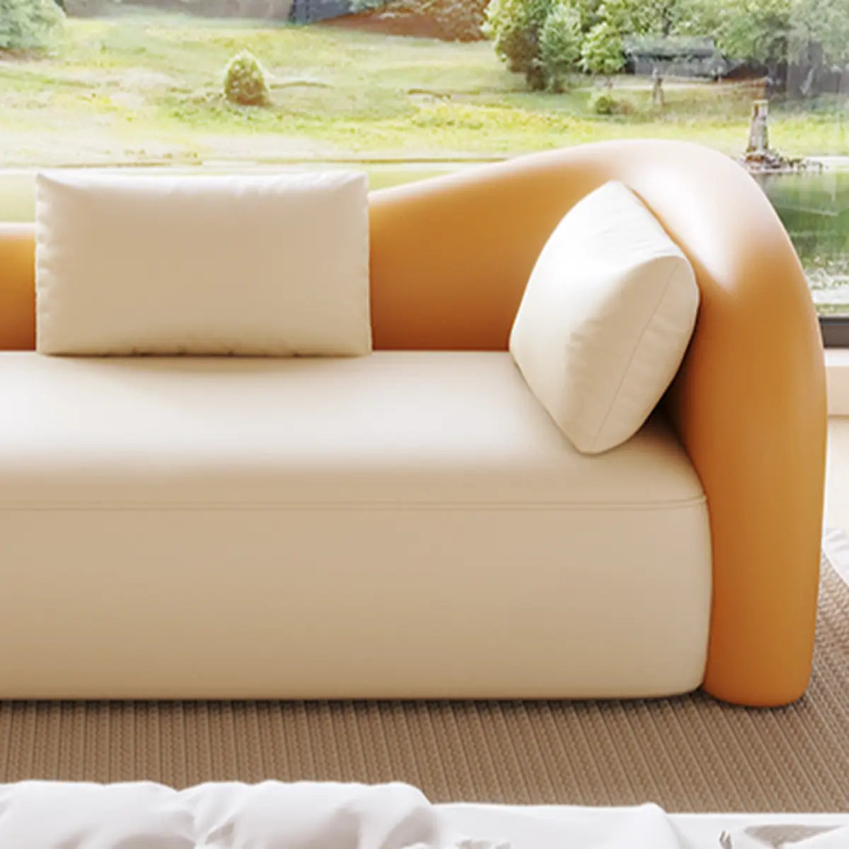 White-Orange Upholstered Foam Fill Right-Arm Chaise Image - 5