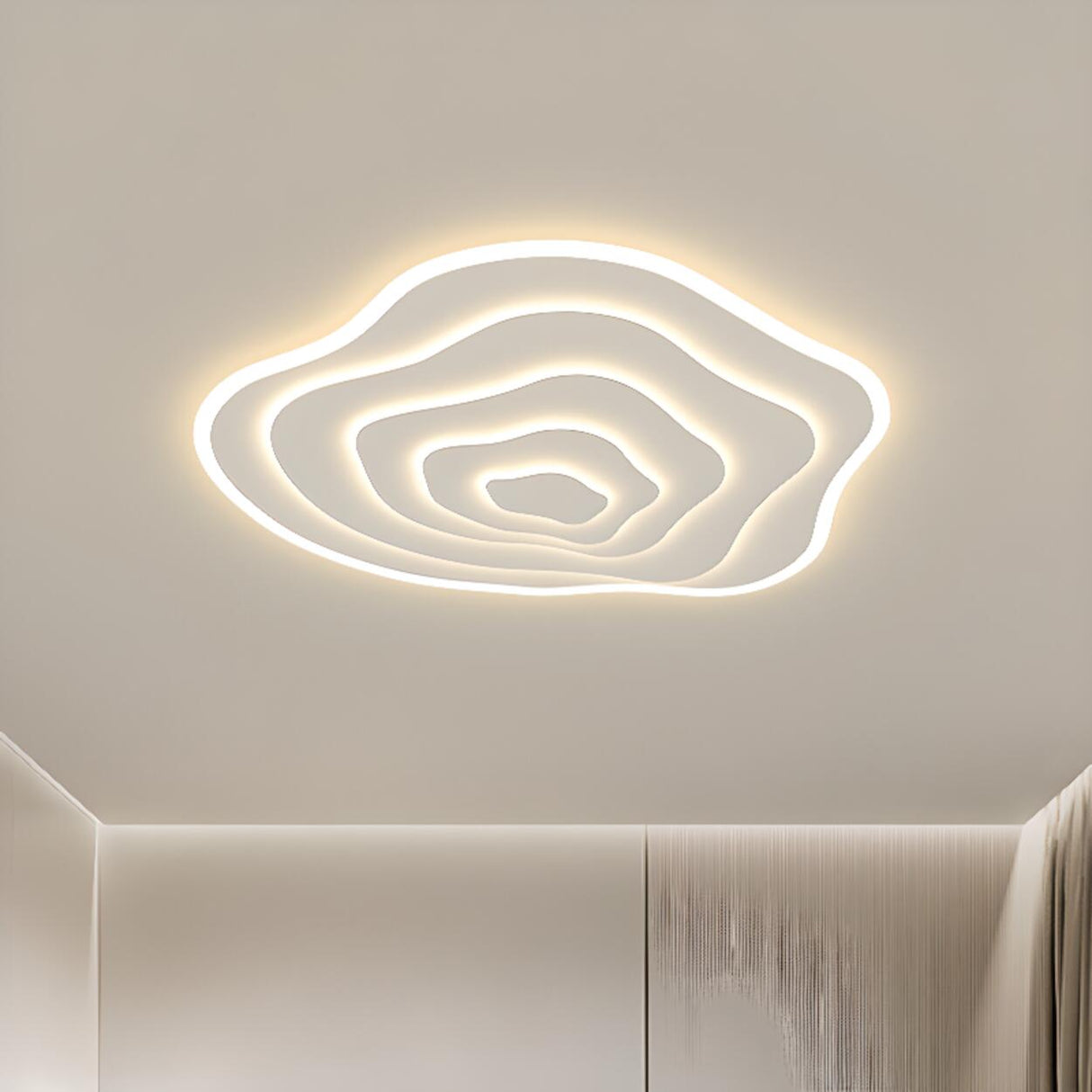 White Organic Tree Rings LED Flush Mount Ceiling Light Image - 12