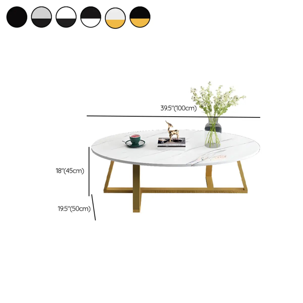 White Oval Manufactured Wood Cross Legs Coffee Table 