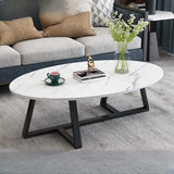 White Oval Manufactured Wood Cross Legs Coffee Table Image - 5