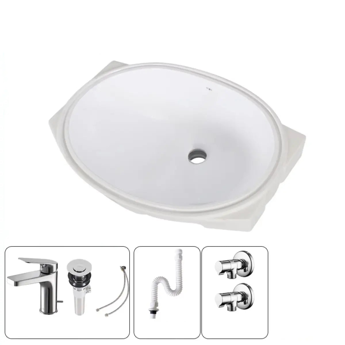 White Oval-Shaped Ceramic Undermount Bathroom Sink Image - 5