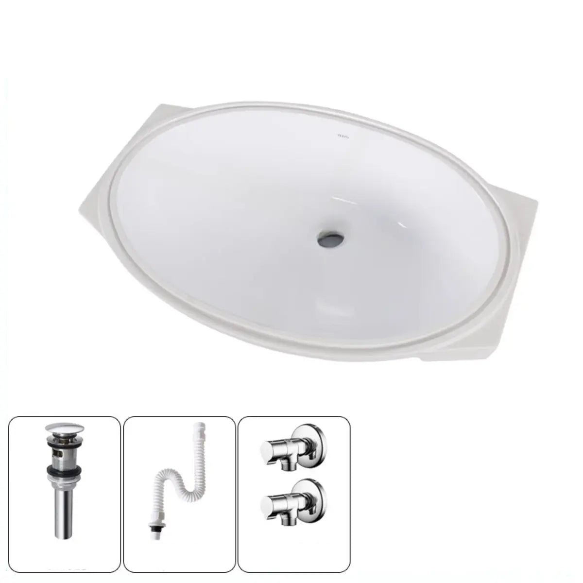 White Oval-Shaped Ceramic Undermount Bathroom Sink Image - 7