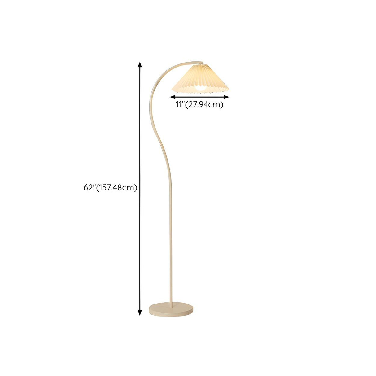 White Pleated Shade Elegant Curved Arc Floor Lamp 