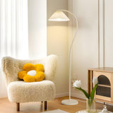 White Pleated Shade Elegant Curved Arc Floor Lamp Image - 2