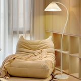 White Pleated Shade Elegant Curved Arc Floor Lamp Image - 3