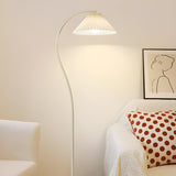 White Pleated Shade Elegant Curved Arc Floor Lamp Image - 4