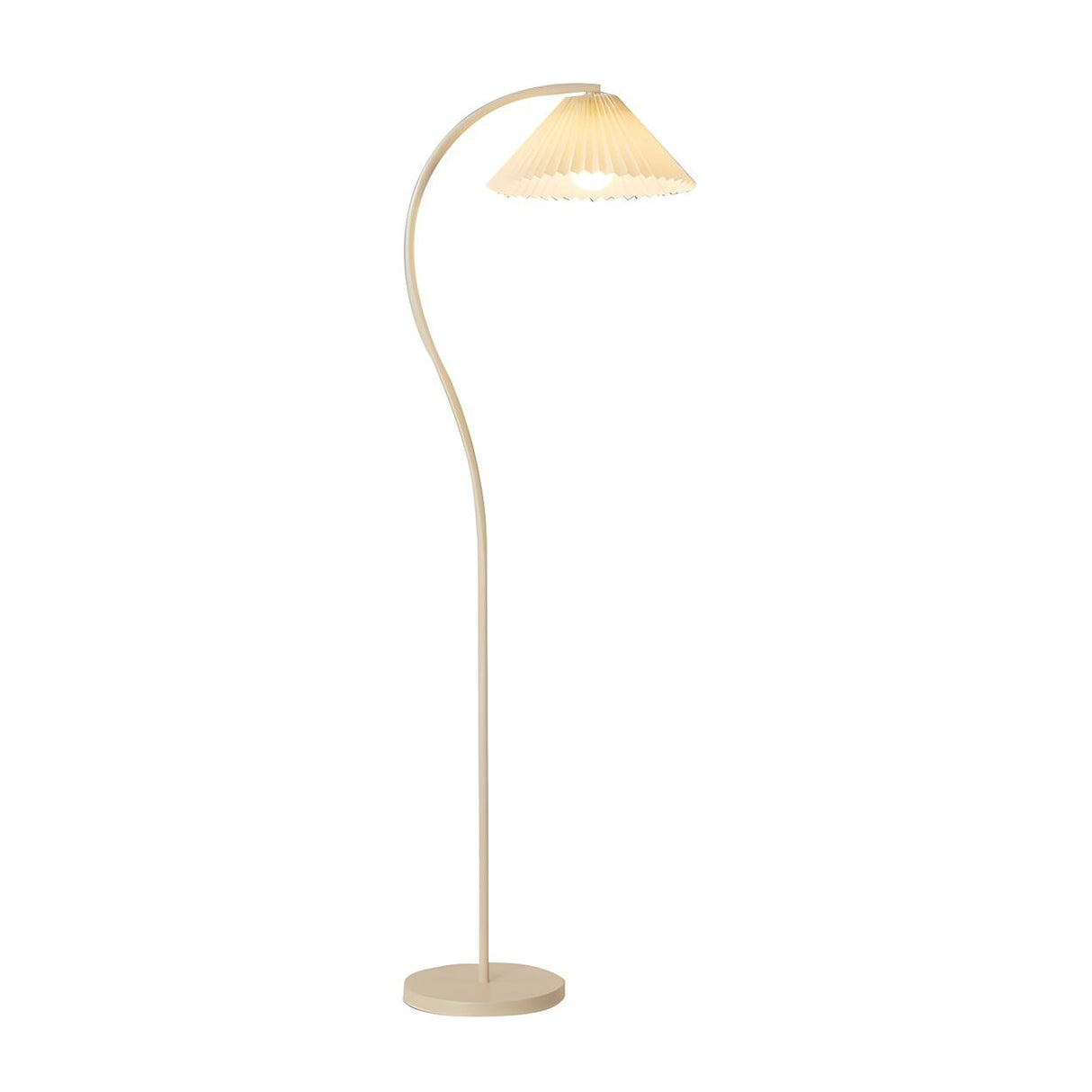 White Pleated Shade Elegant Curved Arc Floor Lamp Image - 5