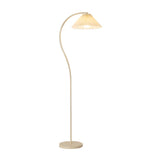 White Pleated Shade Elegant Curved Arc Floor Lamp Image - 5