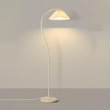 White Pleated Shade Elegant Curved Arc Floor Lamp Image - 6