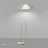 White Pleated Shade Elegant Curved Arc Floor Lamp Image - 7