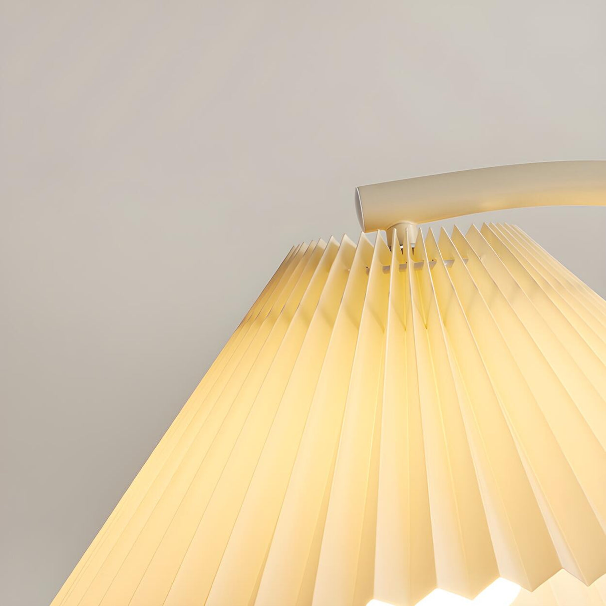 White Pleated Shade Elegant Curved Arc Floor Lamp Image - 9