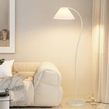 White Pleated Shade Minimalist Curved Floor Lamp Image - 1