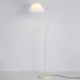 White Pleated Shade Minimalist Curved Floor Lamp Image - 10