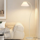 White Pleated Shade Minimalist Curved Floor Lamp Image - 12