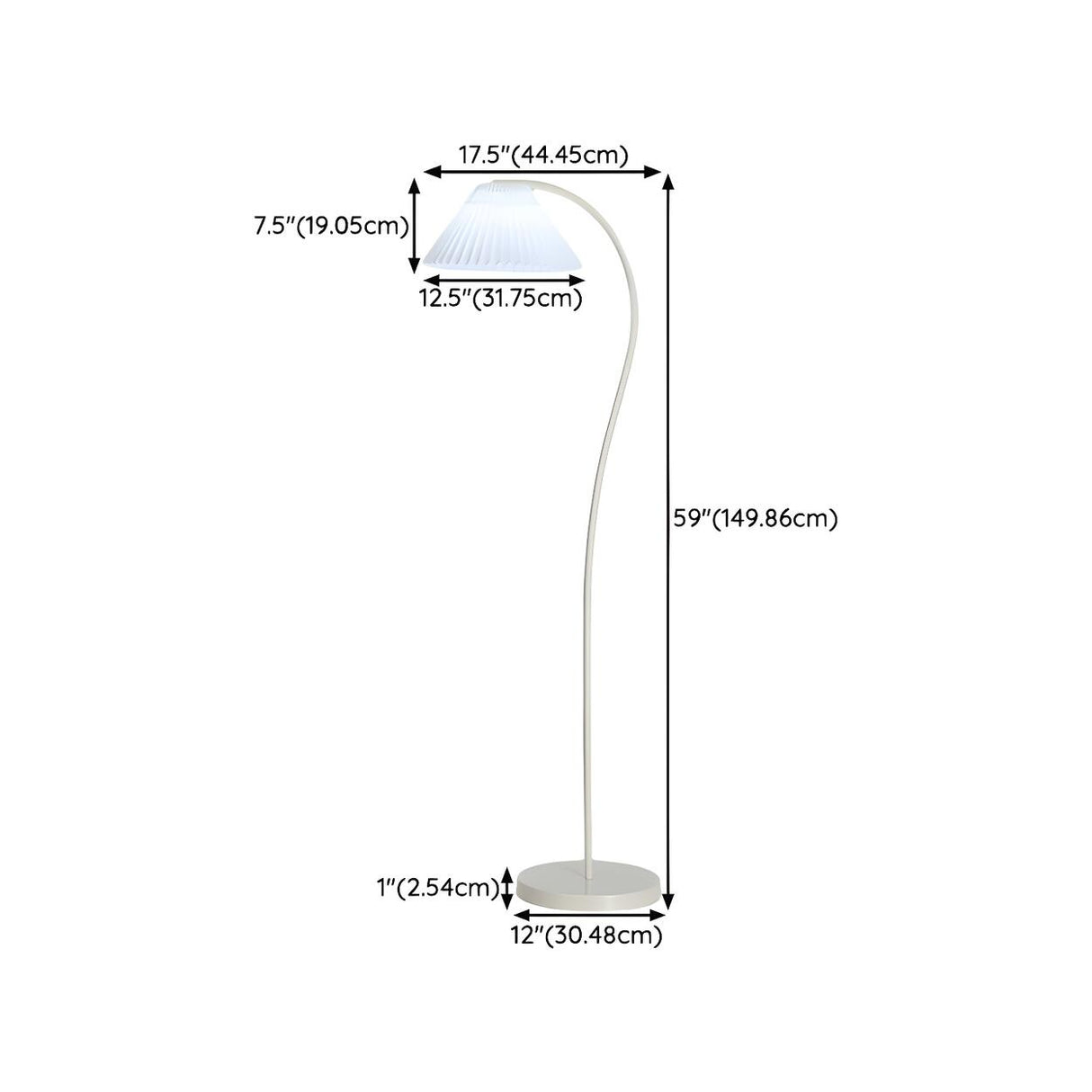 White Pleated Shade Minimalist Curved Floor Lamp 