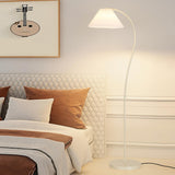 White Pleated Shade Minimalist Curved Floor Lamp Image - 2