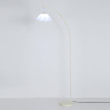 White Pleated Shade Minimalist Curved Floor Lamp Image - 6