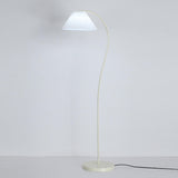 White Pleated Shade Minimalist Curved Floor Lamp Image - 7