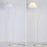 White Pleated Shade Minimalist Curved Floor Lamp Image - 8